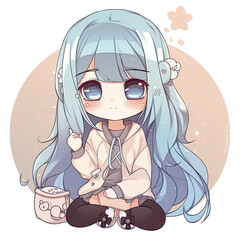 Cute one anime girl cartoon young. Generative ai