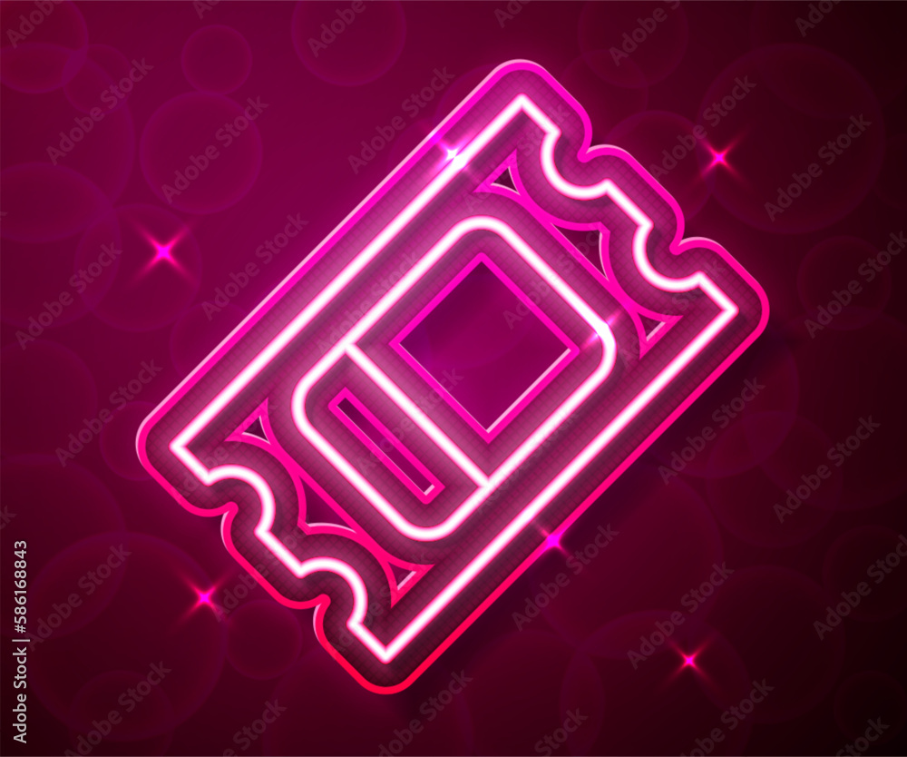 Canvas Prints Glowing neon line Circus ticket icon isolated on red background. Amusement park. Vector