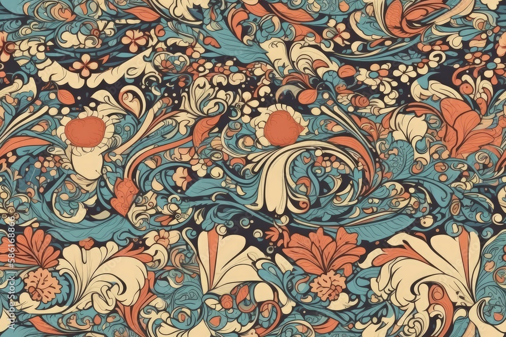 Poster vibrant floral and swirl pattern created with generative ai technology