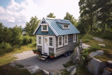 Fototapeta na wymiar Secluded wooden tiny house in beautiful nature,created with Generative AI 