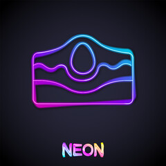 Glowing neon line Acne icon isolated on black background. Inflamed pimple on the skin. The sebum in the clogged pore promotes the growth of a bacteria. Vector