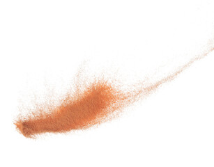 Fototapeta na wymiar brick Sand flying explosion, ground sands grain wave explode. Abstract cloud fly. Orange colored sand splash throwing in Air. White background Isolated high speed shutter, throwing freeze