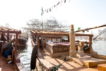 Wooden fishing boat with fishing nets in Arab Emirates