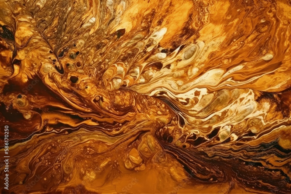 Poster illustration of close-up view of a unique brown and black marble pattern created with generative ai 
