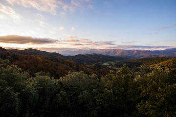 Fototapeta na wymiar Autumn sunrise in the top of mountain in La Garrotxa, Spain
