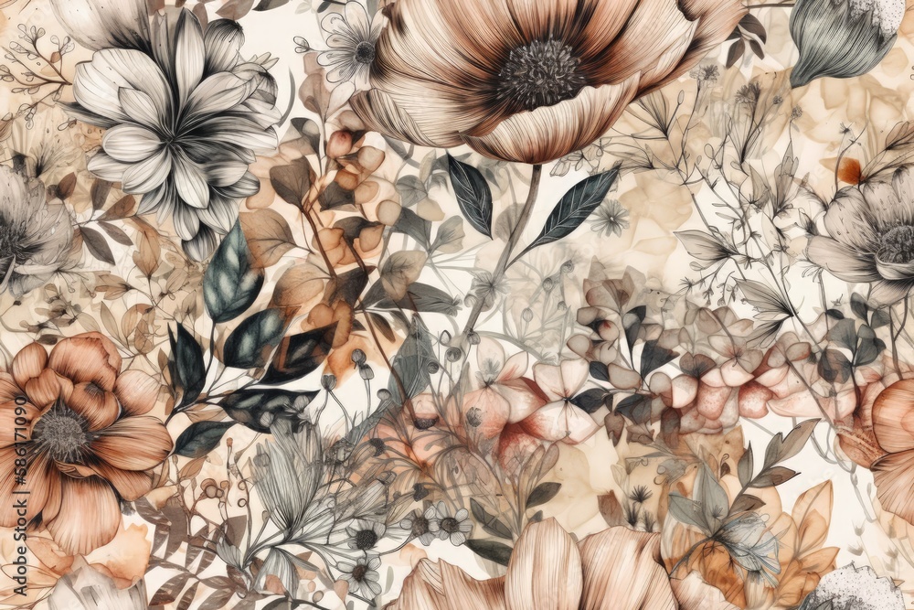 Poster illustration of colorful flowers depicted on a plain white background created with generative ai tec