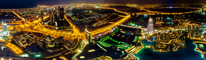 Night panoramic view of Dubai city in UAE