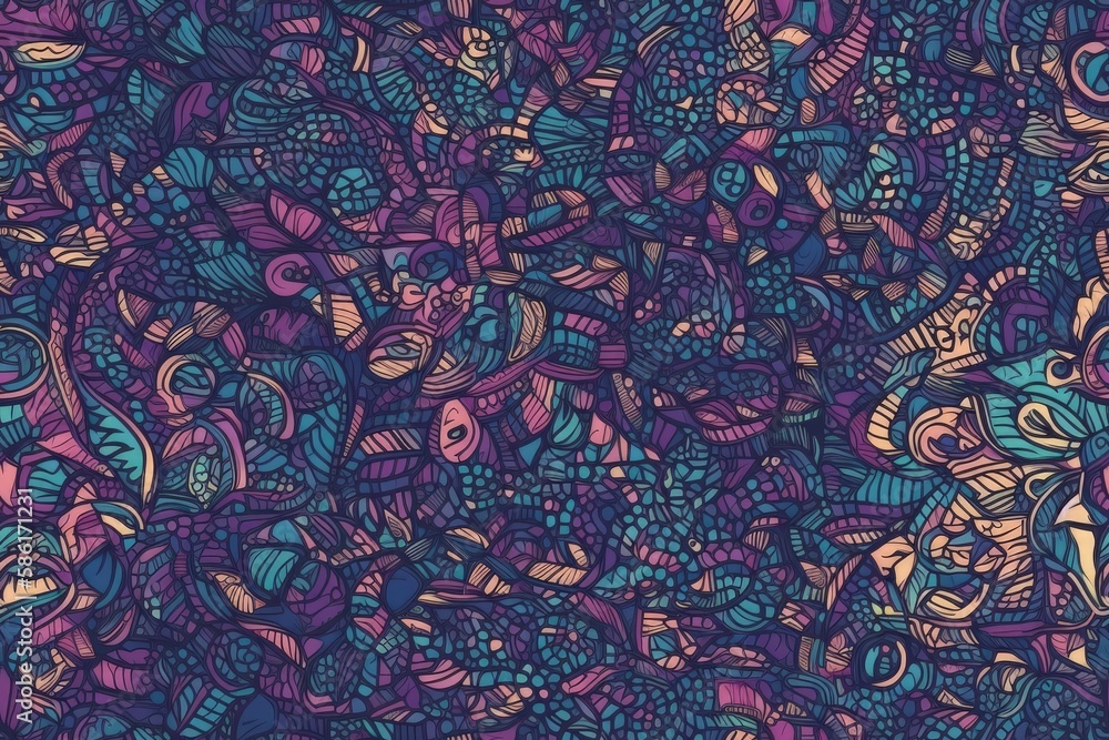 Poster vibrant and eclectic background filled with various shapes, colors, and patterns created with genera