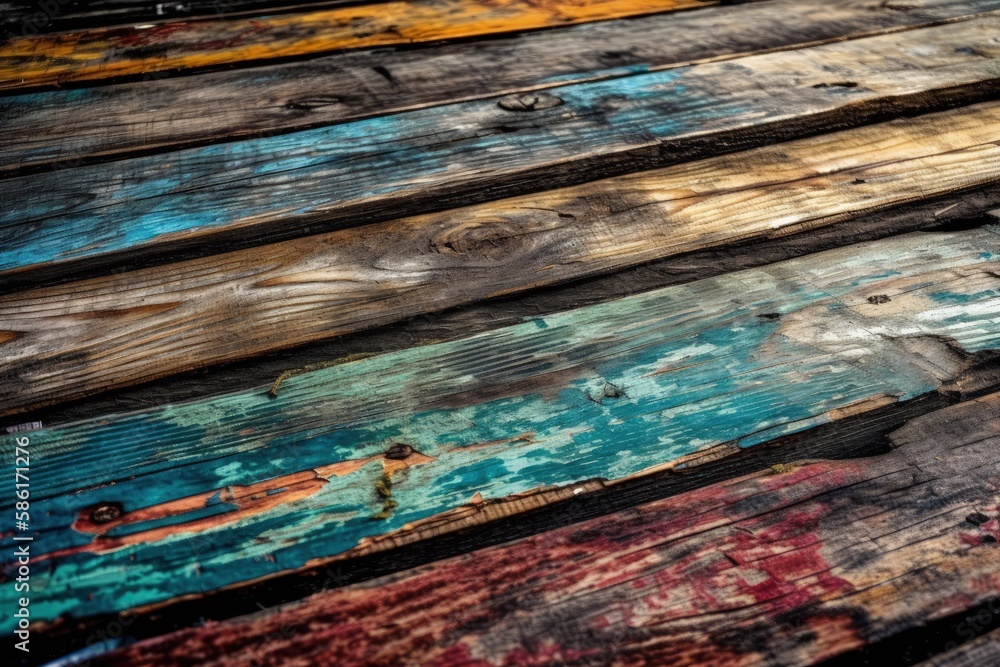 Poster rustic wooden bench made from reclaimed boards created with generative ai technology