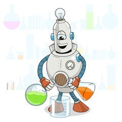Cartoon robot science experiment PNG illustration with transparent background