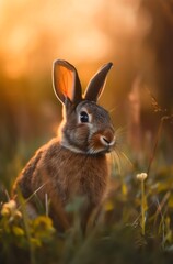 Obraz premium Wild brown rabbit in the grass. Generative AI.