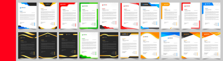 corporate letterhead design template set with yellow, blue, green and red color. creative modern letter head design bundle template for your project. letterhead, letter head.