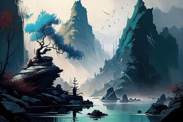 AI generated illustrations natural landscape