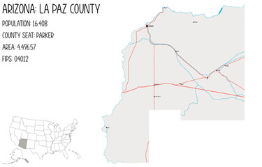 Large and detailed map of La Paz county in Arizona, USA.