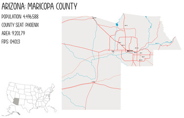 Large and detailed map of Maricopa county in Arizona, USA.