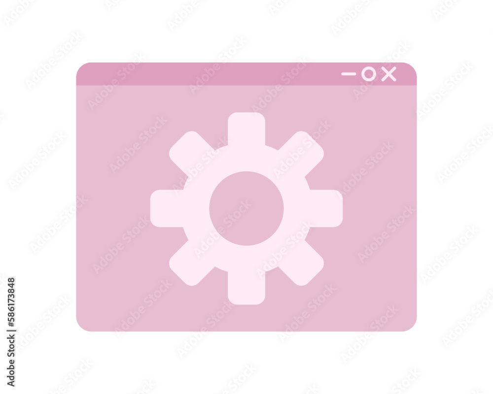 Poster open webpage with settings semi flat color vector icon. browser page with cogwheel. editable full si