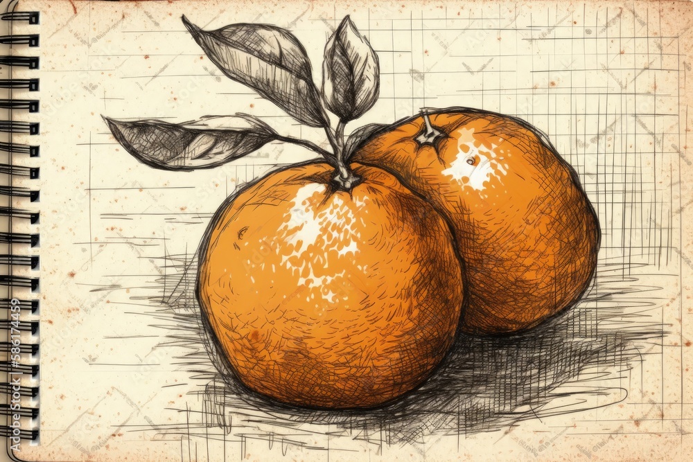 Aufkleber illustration of two fresh oranges with leaves on white background created with generative ai technol