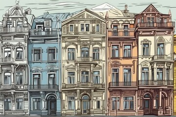 Fototapeta premium colorful row of buildings in an urban landscape created with Generative AI technology