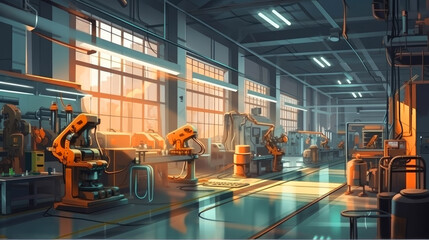 havy industry factory with robots, ai generative