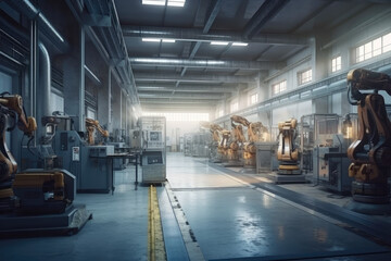 havy industry factory with robots, ai generative