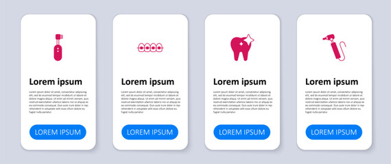Set Tooth drill, whitening, Teeth with braces and Electric toothbrush. Business infographic template. Vector