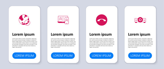 Set Movie, film, media projector, Telephone handset, Video chat conference and . Business infographic template. Vector