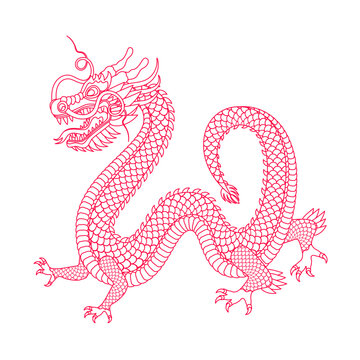 Traditional white red chinese dragon. 2024 Zodiac sign. Vector illustration.