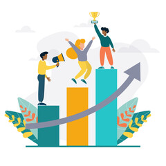 Vector illustration people go to their goal. success concept. The path to the goal.
