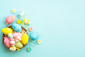 Easter eggs on blue background.