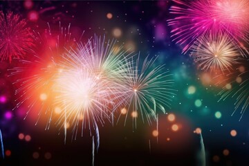 Fototapeta premium Colorful fireworks with bokeh background. Generative AI