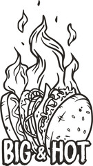 Burning burger or burger in fire with meat, cheese and vegetable for logo or emblem. American fast food or USA food with bun, lettuce, cheese, tomato, onion, cutlet for store.