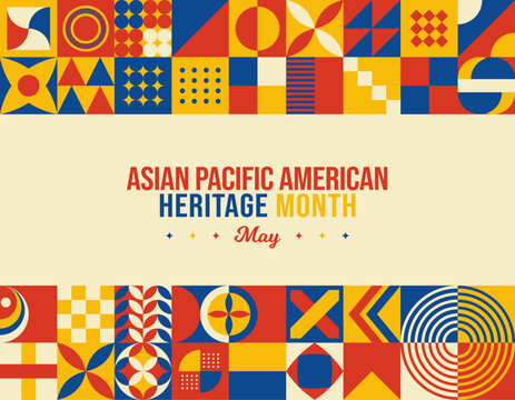 Asian American and Pacific Islander Heritage Month Vector Illustration. May Awareness and Celebration. Neo Geometric pattern abstract graphic design. Social media post, website header, promotion art