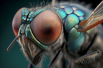 A magnified view of a fly as digital illustration (Generative AI)