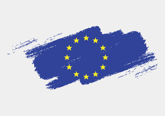 Fototapeta premium Artistic grunge brush flag of European Union isolated on white background. Elegant texture of national country flag