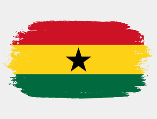 Artistic grunge brush flag of Ghana isolated on white background. Elegant texture of national country flag