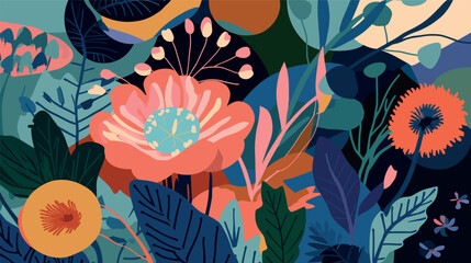 Abstract art Flowers and plants background vector. Modern shape line art wallpaper.