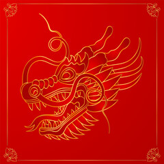 Traditional chinese dragon gold head. 2024 Zodiac sign. Vector illustration.