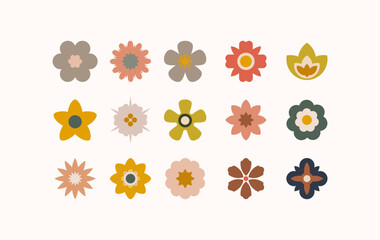 Flat flower color icons set. Simple flower silhouette.