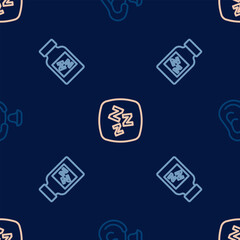 Set line Earplugs and ear, Sleeping pill and Sleepy on seamless pattern. Vector