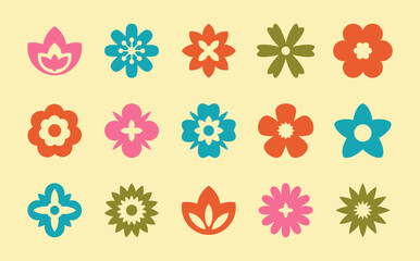 Fototapeta na wymiar Groovy flower. Flat flower icons set. Retro 70s vector isolated elements.