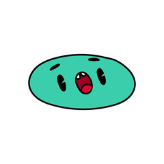 Turquoise oval hand drawn doodle isolated on white background. 70s style character, cute kawaii figures.