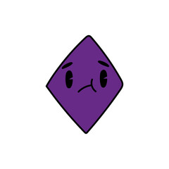 Purple rhombus hand drawn doodle isolated on white background. 70s style character, cute kawaii figures.