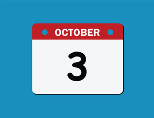 3th October calendar icon. Calendar template for the days of October. Red banner for dates and business.