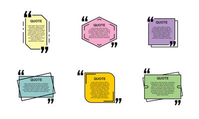 Quote box frame, big set. Quote box icon. Texting quote boxes. Blank template quote text info design boxes quotation bubble blog quotes symbols. Creative vector banner illustration.