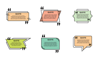 Quote box frame, big set. Quote box icon. Texting quote boxes. Blank template quote text info design boxes quotation bubble blog quotes symbols. Creative vector banner illustration.