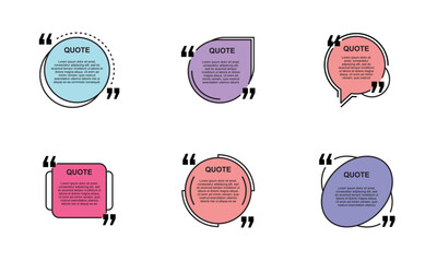 Quote box frame, big set. Quote box icon. Texting quote boxes. Blank template quote text info design boxes quotation bubble blog quotes symbols. Creative vector banner illustration.