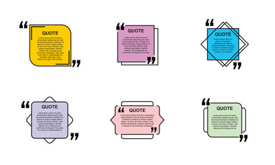 Quote box frame, big set. Quote box icon. Texting quote boxes. Blank template quote text info design boxes quotation bubble blog quotes symbols. Creative vector banner illustration.