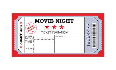 Cinema ticket isolated on white background. Realistic cinema or movie ticket template. Vector
