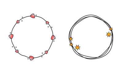 Circle frames with stars and hearts vector illustration
