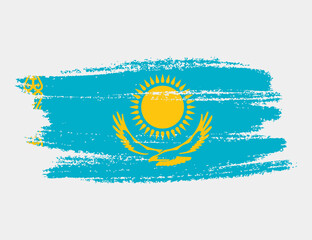 Artistic grunge brush flag of Kazakhstan isolated on white background. Elegant texture of national country flag